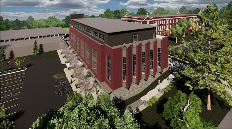 A preliminary rendering dated May 24, 2019, of the Grady High School addition and renovation project, as shown from the west side. Rendering by Cooper Carry, Inc.