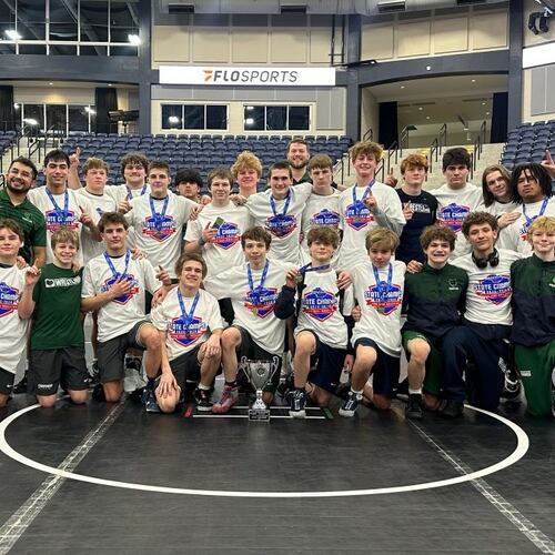 The Creekview boys wrestling team repeated as Class 5A dual champion on Saturday, Jan. 17, 2025, in Douglasville. The Grizzlies trailed 35-6 with nine of 14 matches completed, then won the final five matches by pinfall to win 36-35. (Courtesy of GHSA)