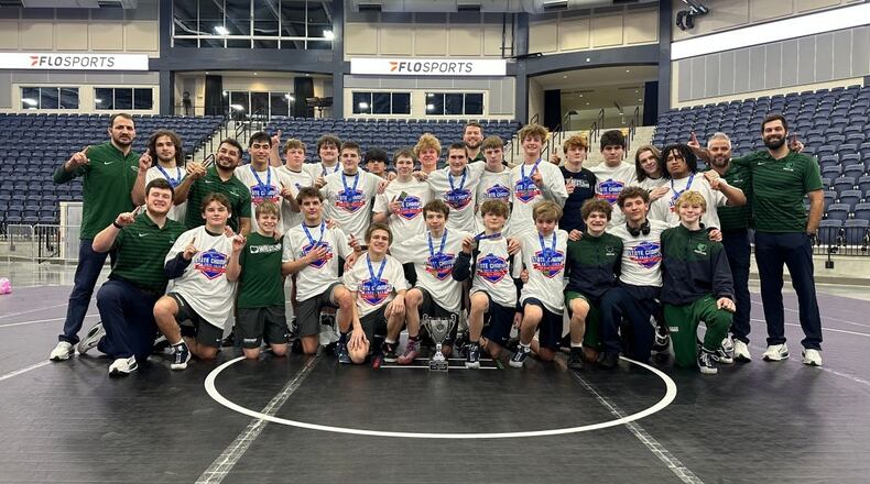 The Creekview boys wrestling team repeated as Class 5A dual champion on Saturday, Jan. 17, 2025, in Douglasville. The Grizzlies trailed 35-6 with nine of 14 matches completed, then won the final five matches by pinfall to win 36-35. (Courtesy of GHSA)