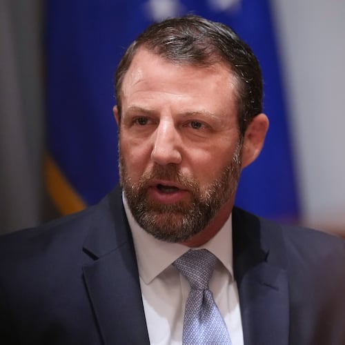 Secretary of Homeland Security Markwayne Mullin, speaks during a Cabinet meeting at the White House, Wednesday, May 27, 2026, in Washington. (AP Photo/Jacquelyn Martin)