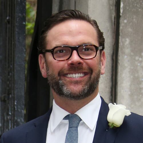 FILE - James Murdoch arrives at St Bride's Church for the celebration ceremony of the wedding of Rupert Murdoch and Jerry Hall in London, March 5, 2016. (Photo by Joel Ryan/Invision/AP, File)