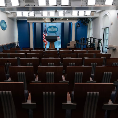 The James Brady Press Briefing Room is seen at the White House, Saturday, Sept. 19, 2026, in Washington. (AP Photo/Jose Luis Magana)
