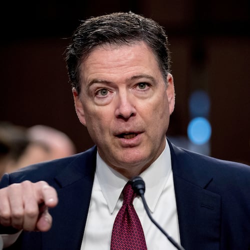 FILE - Former FBI Director James Comey speaks during a Senate Intelligence Committee hearing on Capitol Hill in Washington, June 8, 2017. (AP Photo/Andrew Harnik, File)