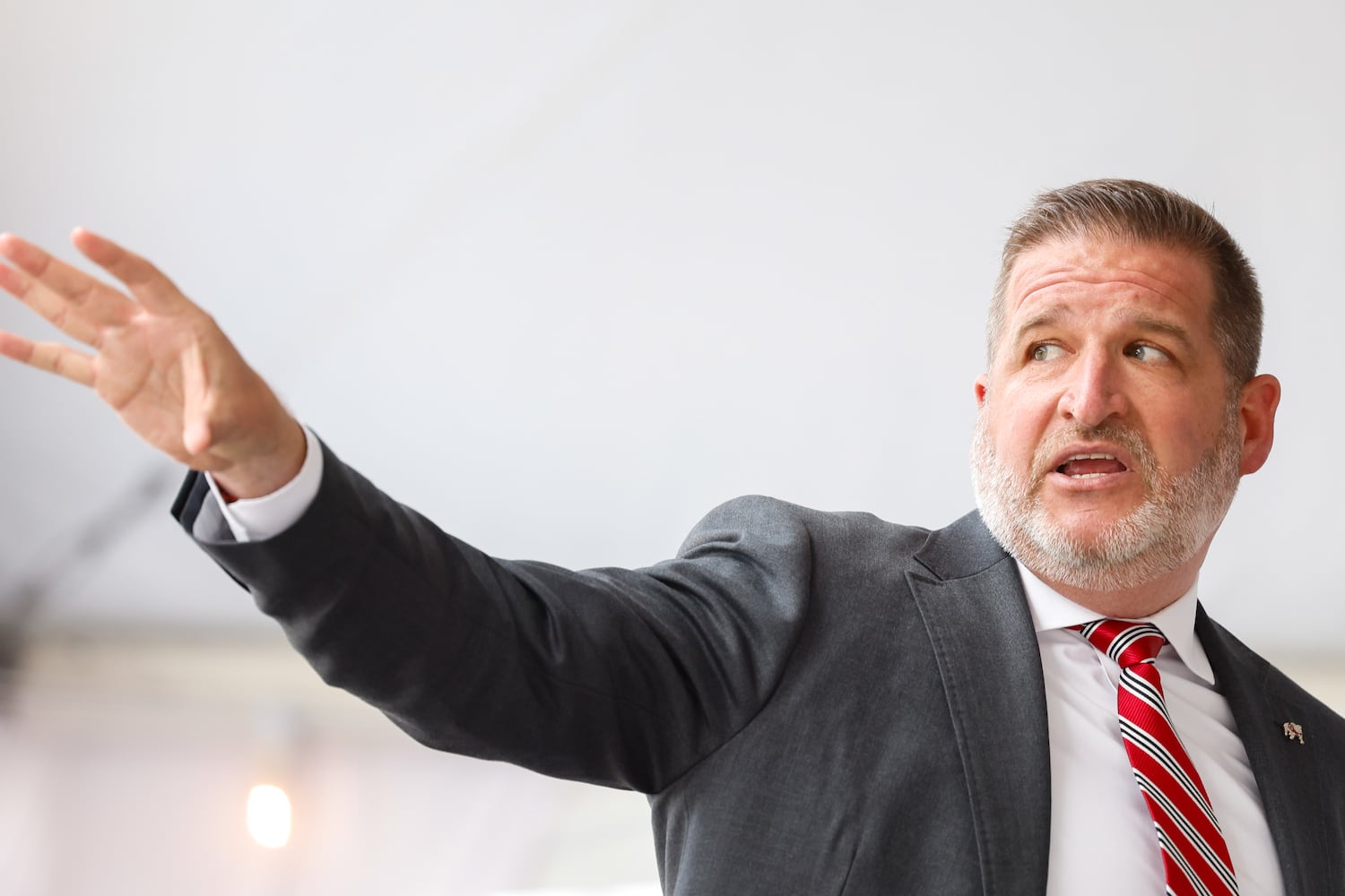 University of Georgia Director of Athletics Josh Brooks speaks at the ribbon-cutting ceremony for UGA’s new Spec Towns Track facility in Athens on Wednesday, Feb. 18, 2026. (Arvin Temkar/AJC)