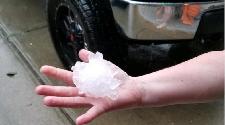 A hailstone tying for the second largest in Georgia history fell in Dacula over the weekend, the National Weather Service said.