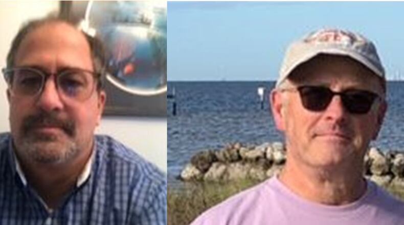 In the photo on the left, taken this year in January, Jerry Provin weighed 187 pounds. In the photo on the right, taken in November, Provin weighed 155 pounds. He is photographed with his partner, Scott Provin-Wylie, who was featured in the Success Story column last week. (Courtesy of Jerry Provin)