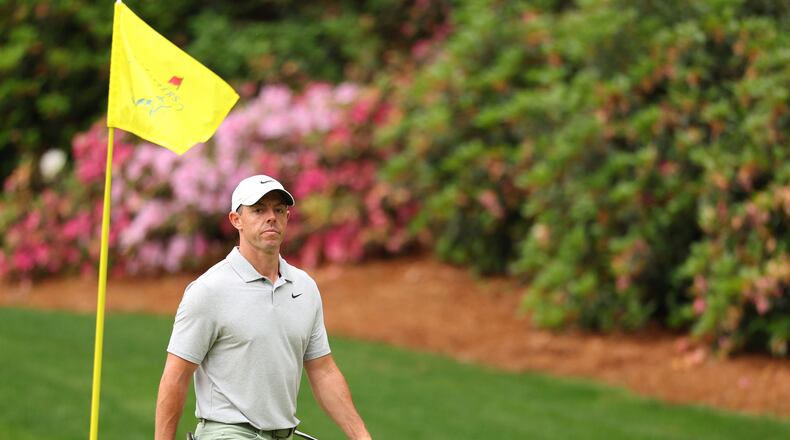 Rory McIlroy of Northern Ireland walks off the 13th hole during a practice round prior to the 2024 Masters Tournament at Augusta National Golf Club on April 9, 2024, in Augusta, Georgia. (Andrew Redington/Getty Images/TNS)