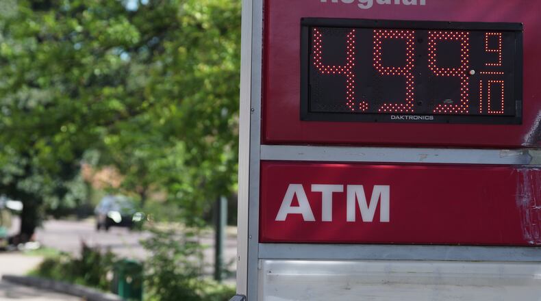 The per-gallon price for regular unleaded fuel is displayed electronically on a sign outside a Conoco gasoline station Wednesday, Sept. 9, 2026, in Denver. (AP Photo/David Zalubowski)