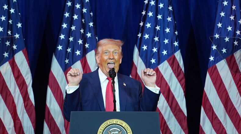 President Donald Trump speaks to House Republican lawmakers during their annual policy retreat, Tuesday, Jan. 6, 2026, in Washington. (AP Photo/Evan Vucci)