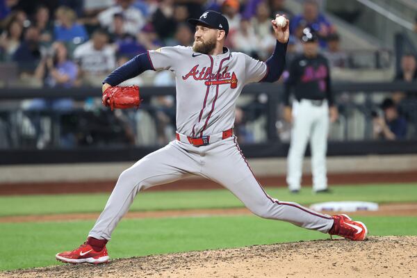 The Atlanta Braves' Dylan Lee pitches during the ninth inning against the New York Mets on Monday, June 23, 2025, in New York. (Pamela Smith/AP)