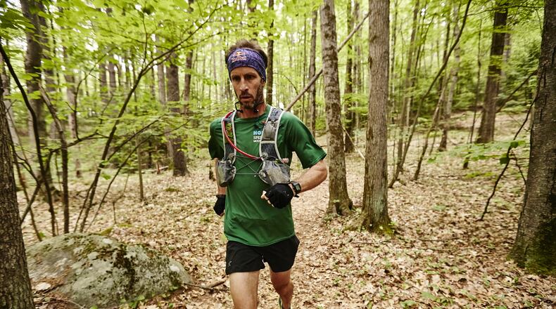 He met six bears along the trail from Maine to Georgia, but Karl Meltzer said “I’m not worried about that stuff. They’re not out to get me. Same with the rattlesnakes and copperheads.” He is seen here training in New Hampshire. Photo: Josh Campbell/Red Bull