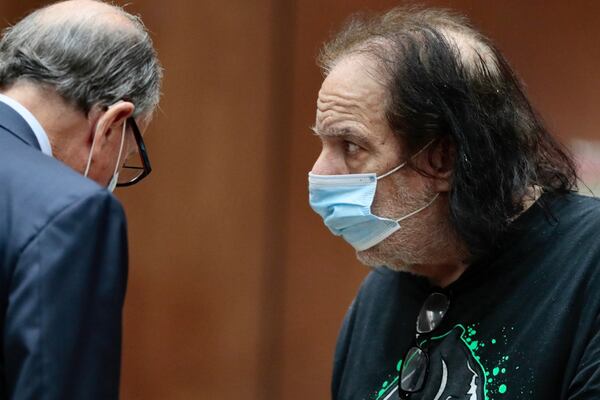 Adult film star Ron Jeremy is arraigned in downtown Los Angeles Criminal Court on June 23, 2020, on charges of raping three women and sexually assaulting another in separate incidents dating back to 2014. (Robert Gauthier/Los Angeles Times/TNS)