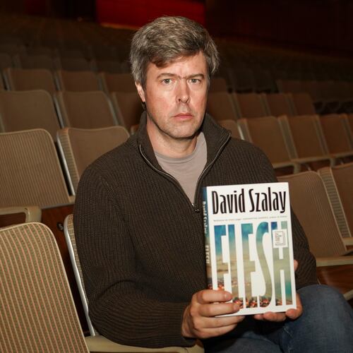 David Szalay, author of "Flesh", poses for a photograph, during a photocall for the 6 shortlisted authors for the Booker Prize, in London, Sunday, Nov. 9, 2025. (AP Photo/Alberto Pezzali)