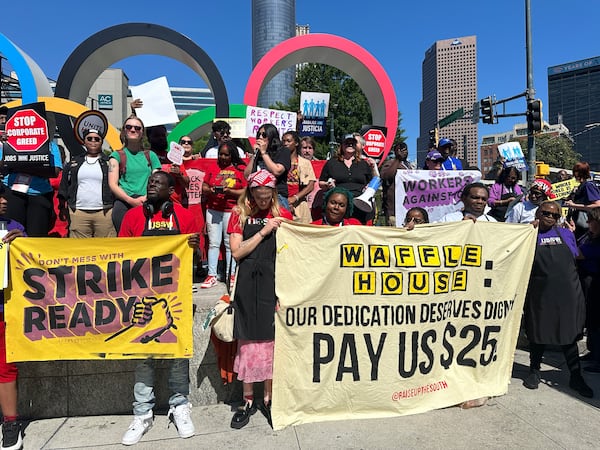 Labor advocates held a rally in May to make demands on Waffle House. (Amy Wenk/AJC)