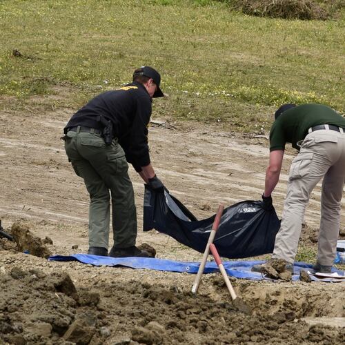 Investigators from the Humboldt County Sheriff's Office search the grounds of Miranda's Rescue Animal Sanctuary in Fortuna, Calif., June 24, 2026, where the remains of at least 117 dogs were found. (Ryan Burns/Lost Coast Outpost via P)