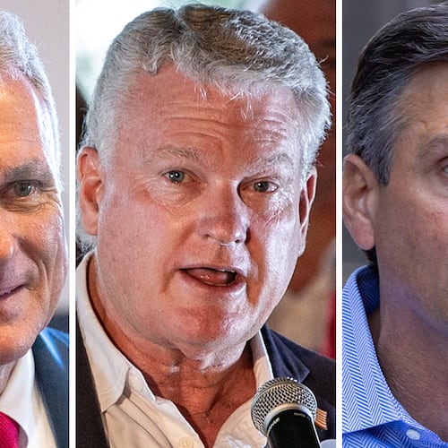 Republican candidates for the U.S. Senate in Georgia are (from left): U.S. Rep. Buddy Carter, U.S. Rep. Mike Collins and Derek Dooley. (AJC file)