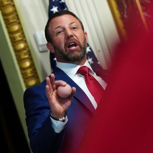 Homeland Security Secretary Markwayne Mullin speaks in the Indian Treaty Room at the Eisenhower Executive Office Building on the White House campus, Friday, July 17, 2026, in Washington. (AP Photo/Julia Demaree Nikhinson)