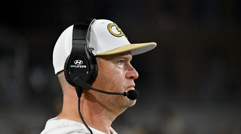 Georgia Tech head coach Brent Key doubled down on his commitment to Georgia Tech in the wake of multiple high-profile coaching vacancies. (Hyosub Shin/AJC)