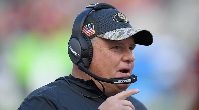 SANTA CLARA, CA - JANUARY 01: Head coach Chip Kelly of the San Francisco 49ers looks on from the sidelines against the Seattle Seahawks during the first quarter of their NFL football game at Levi's Stadium on January 1, 2017 in Santa Clara, California. (Photo by Thearon W. Henderson/Getty Images)