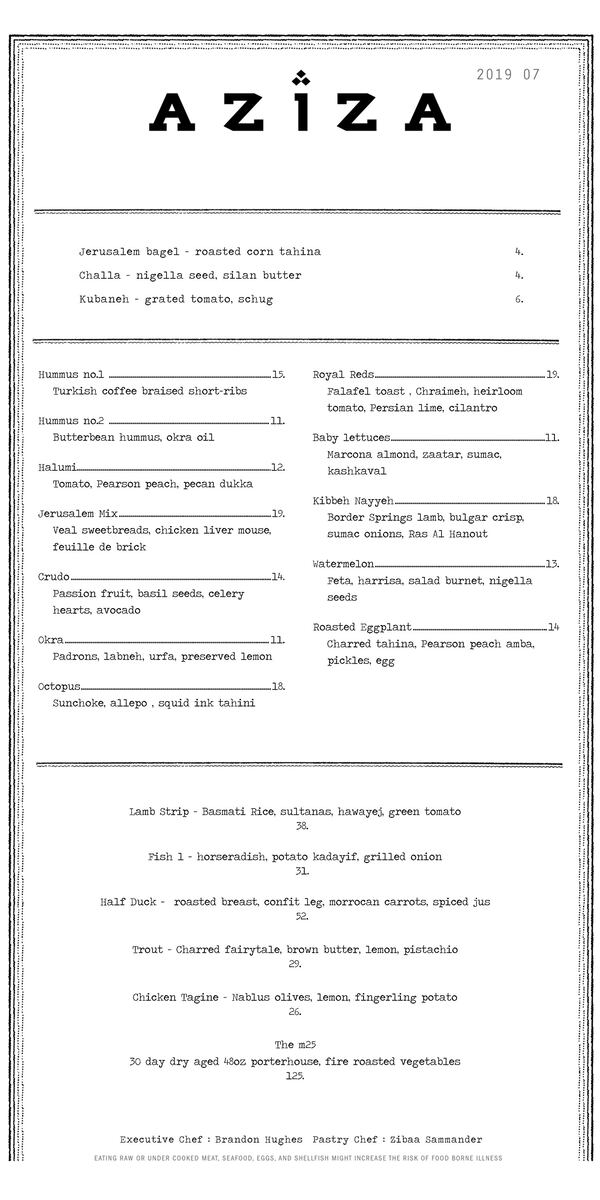 Menu for Aziza