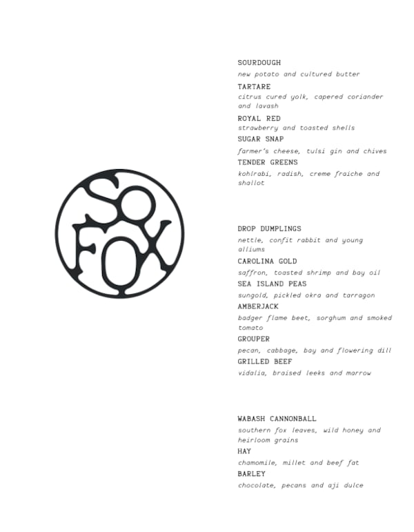 Take a look at the So. Fox menu ahead of its opening on July 2. (Courtesy of So. Fox)