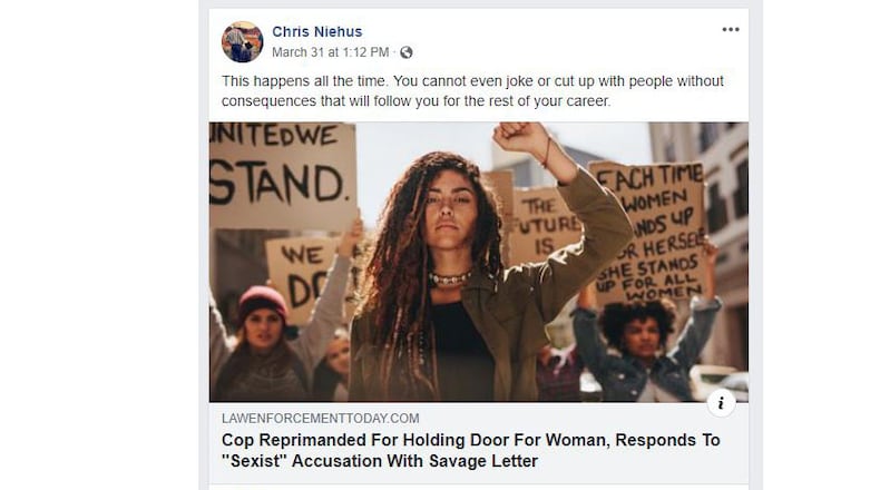 In this Facebook post, Trooper Chris Niehus seemed to downplay questionable interactions with women five days after he was disciplined for inappropriate conduct at the state patrol.