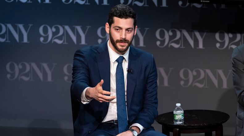 FILE - Alex Bores, democratic candidate in New York's 12th Congressional District, speaks during "NY-12 for Congress: Candidate Forum" at 92NY, April 15, 2026, in New York. (AP Photo/Yuki Iwamura, File)