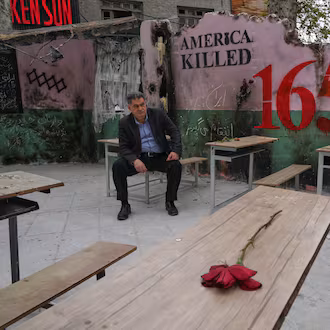 A memorial honors the children who were killed during a February strike on a school in the southern town of Minab in northern Tehran, Iran. (Vahid Salemi/AP)