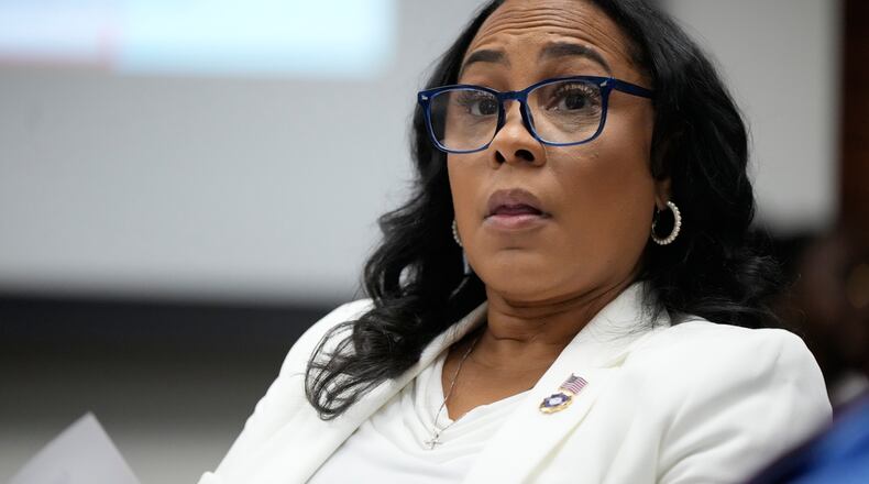 Fulton County District Attorney Fani Willis is seen at the Georgia State Capitol during questioning from a Georgia State Senate panel about her prosecution of President Donald Trump on Wednesday, Dec. 17, 2025, in Atlanta. (AP Photo/Brynn Anderson)