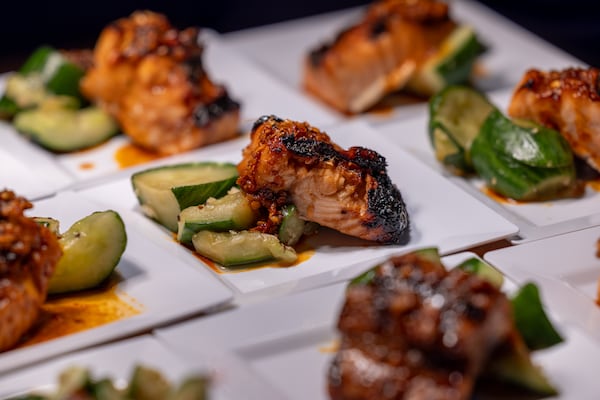 Soy ginger glazed salmon at a food showcase event. (Arvin Temkar/AJC)