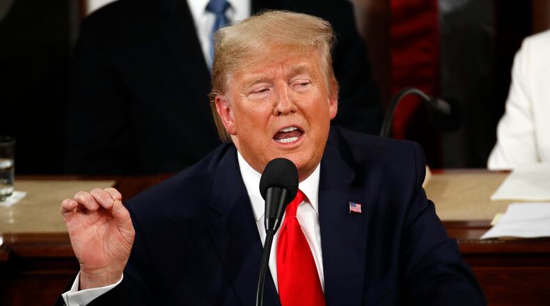 President Donald Trump delivers his State of the Union address to a joint session of Congress on Capitol Hill in Washington, Tuesday, Feb. 4, 2020. (AP Photo/Patrick Semansky)