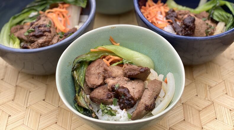A little work ahead of time will put Asian Pork Tenderloin Bowls on the table quickly on a weeknight. CONTRIBUTED BY KELLIE HYNES