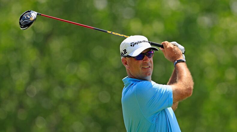 Stewart Cink tees off on the second hole during round three of the FedEX St. Jude Classic at the TPC Southwind on June 10, 2017 in Memphis, Tennessee.  (Photo by Marianna Massey/Getty Images)
