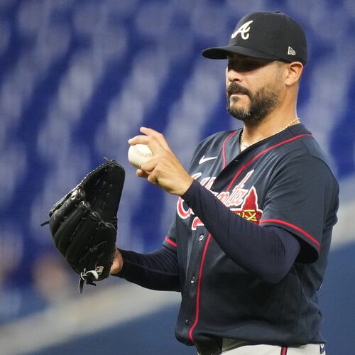 Braves pitcher Martín Pérez, pictured in May in Miami, said his heart and mind are in Venezuela following the devastating June 24 earthquakes. "I’m just gonna say people had to pray for my country because they’re having a hard time now.” (Lynne Sladky/AP)