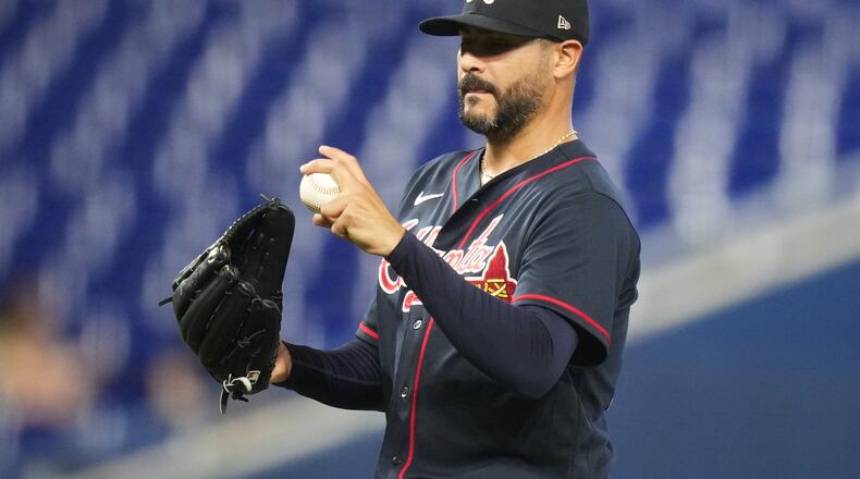 Braves pitcher Martín Pérez, pictured in May in Miami, said his heart and mind are in Venezuela following the devastating June 24 earthquakes. "I’m just gonna say people had to pray for my country because they’re having a hard time now.” (Lynne Sladky/AP)
