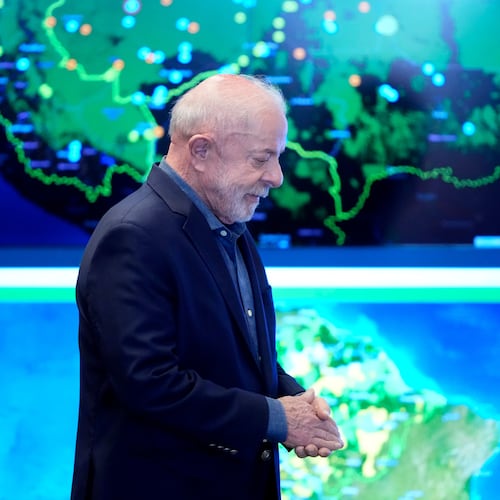 Brazilian President Luiz Inacio Lula da Silva arrives at the Amazon Regional Observatory of the Amazon Cooperation Treaty Organization in Brasilia, Brazil, Thursday, June 11, 2026. (AP Photo/Eraldo Peres)