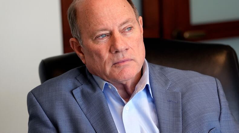 FILE - Detroit Mayor Mike Duggan is interviewed, Dec. 3, 2024, in Detroit. (AP Photo/Carlos Osorio, File)