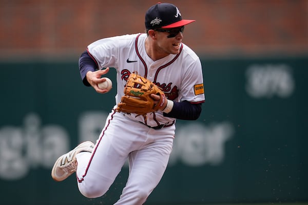 Braves shortstop Nick Allen during Wednesday's game against the Cardinals. (Mike Stewart/AP)