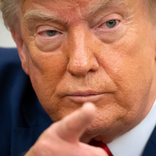 President Donald Trump gestures while meeting with Lebanese President Joseph Aoun in the Oval Office at the White House, Tuesday, July 21, 2026, in Washington. (AP Photo/Mark Schiefelbein)