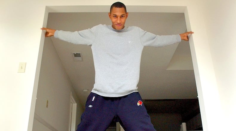 Hawks rookie Boris Diaw poses for a portrait at his Post Lindbergh apartment two months after being drafted by the team in 2003.