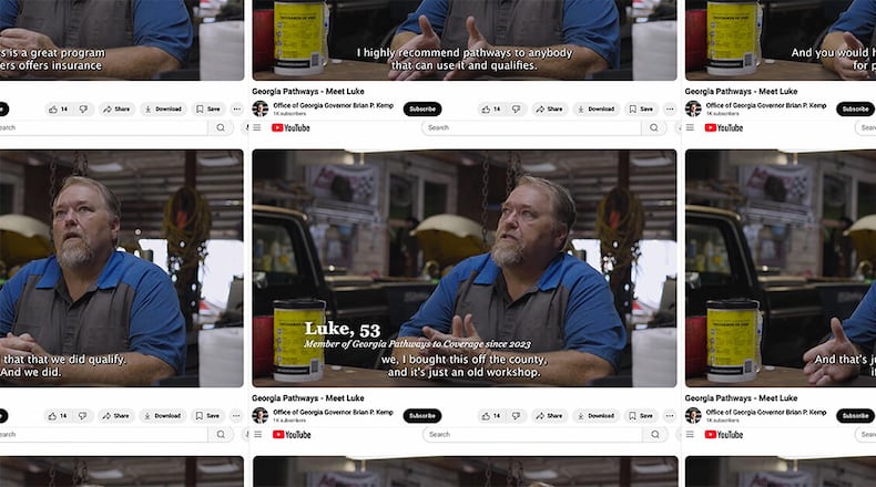 Luke Seaborn appeared in a 2024 promotional video for Georgia Pathways to Coverage, the state’s insurance program. “I used to think of Pathways as a blessing,” Seaborn recently told The Current and ProPublica. “Now, I’m done with it.” (Photo Illustration and YouTube screenshots by ProPublica)