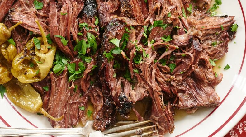Mississippi Roast, a roast beef recipe that calls for dry ranch-dressing mix and a packet of dry “au jus” gravy, on a platter in New York, Jan. 2016. Fifteen or so years ago, by her recollection, a woman named Robin Chapman made a pot of the roast in her slow cooker, which would eventually become one of the most popular recipes on the web, an unlikely star with unlikely ingredients, a favorite of the mom-blog set.