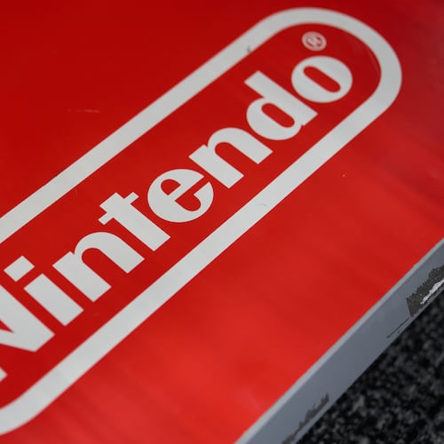 FILE -A Nintendo logo is seen June 5, 2025, in Nashville, Tenn. (AP Photo/George Walker IV, File)