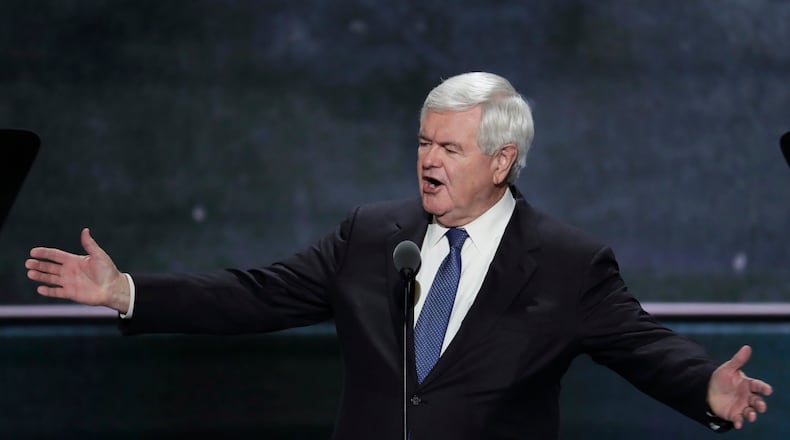Former House Speaker Newt Gingrich speaks during the third day of the Republican National Convention in Cleveland, Wednesday, July 20, 2016. (AP Photo/J. Scott Applewhite)