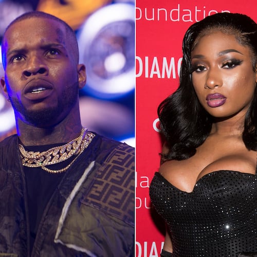 Tory Lanez performs at HOT 97 Summer Jam 2019 in East Rutherford, N.J. on June 2, 2019, left, and Megan Thee Stallion attends the 5th annual Diamond Ball benefit gala in New York on Sept. 12, 2019. (Photos by Scott Roth, left, Charles Sykes/Invision/AP)