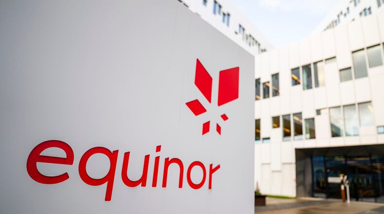 FILE - A sign for the company Equinor is displayed on Oct. 28, 2020, in Fornebu, Norway. (HĂĽkon Mosvold Larsen/NTB Scanpix via AP, File)