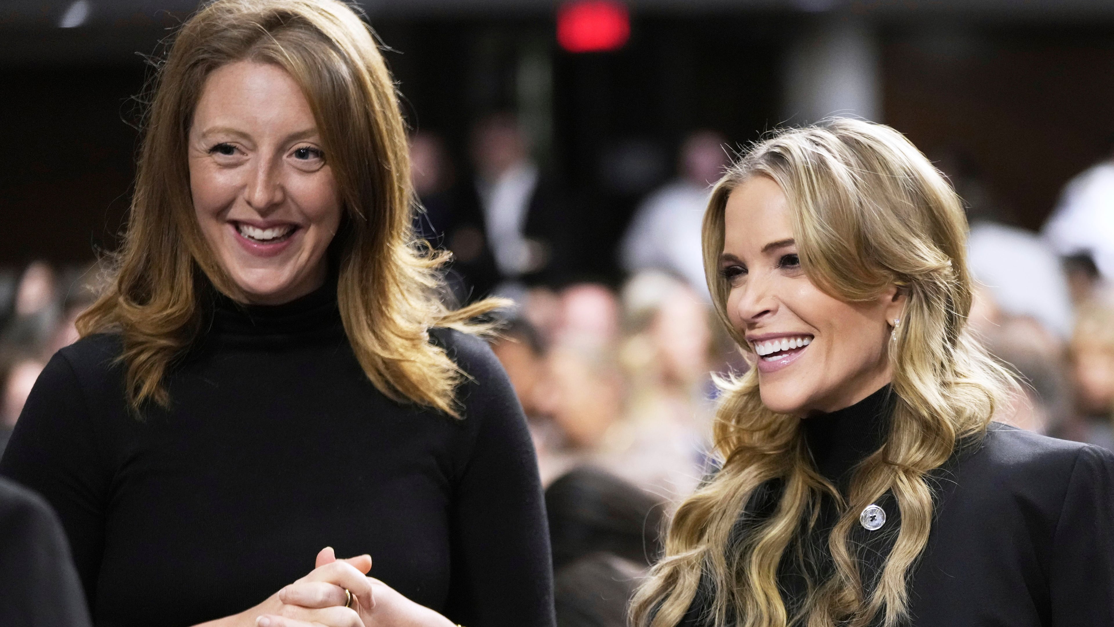 FILE - Dr. Casey Means, a wellness influencer, left, and journalist Megyn Kelly attend a confirmation hearing for Robert F. Kennedy Jr. for the Secretary of Health and Human Services post, at the Capitol in Washington, Jan. 29, 2025.  (AP Photo/Ben Curtis, File)