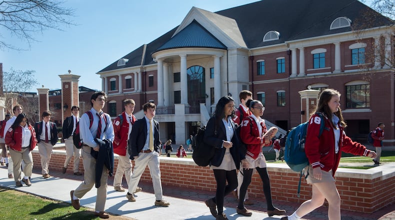 Students make their way to the cafeteria for lunch at Woodward Academy in Atlanta on January 30th, 2017. Woodward is the large employer AJC Top Workplace winner. (Photo by Phil Skinner)