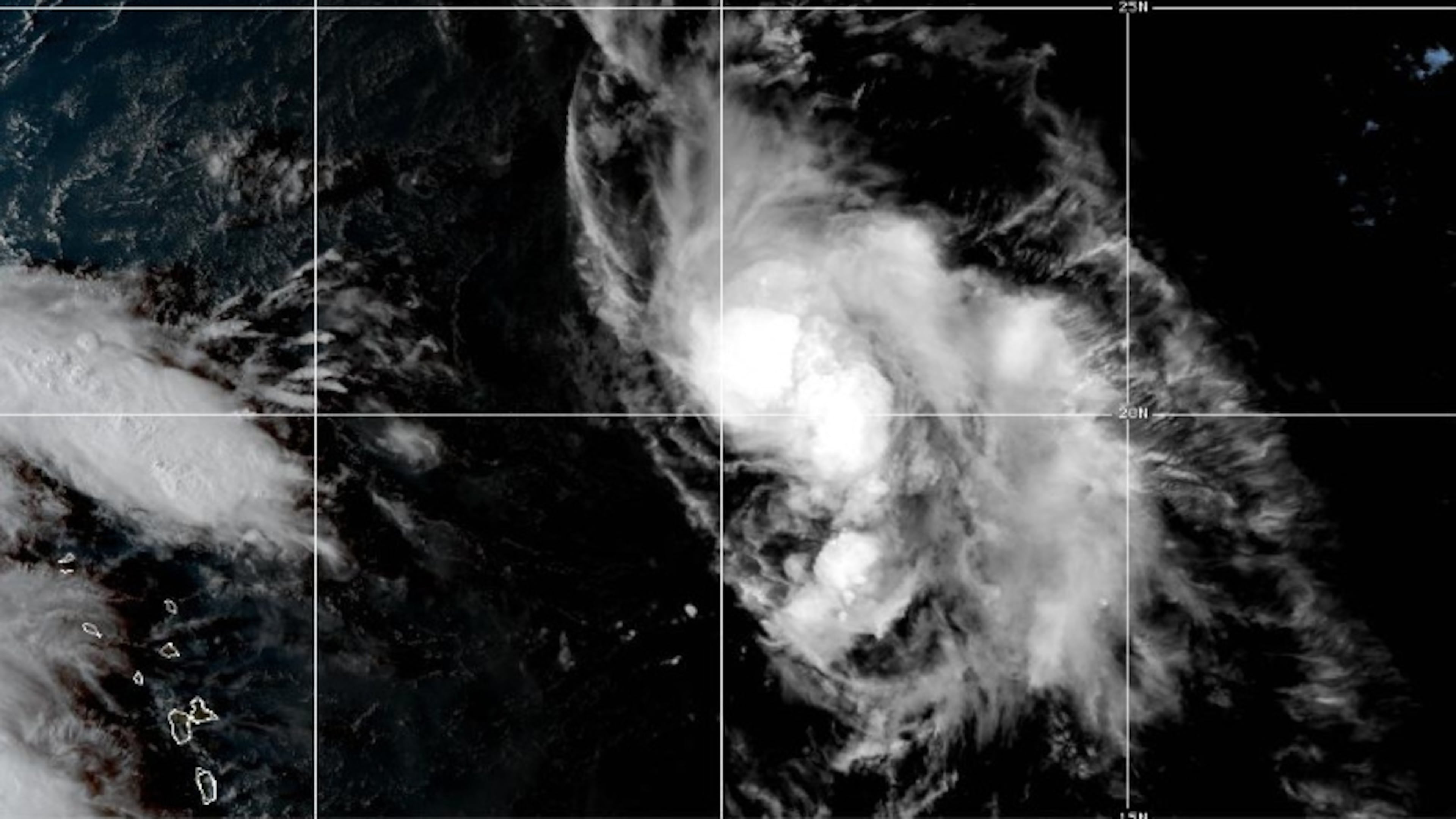 This satellite image provided by NOAA taken Wednesday, Sept. 24, 2025, at 4:10 p.m. EDT, shows Tropical Storm Humberto in the Atlantic Ocean, off the southeast coast of the United States. (NOAA via AP)