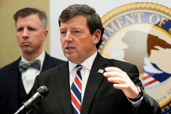 U.S. Attorney Edward R. Martin Jr. speaks at a news conference, Tuesday, May 13, 2025, in Washington. (AP Photo/Julia Demaree Nikhinson)